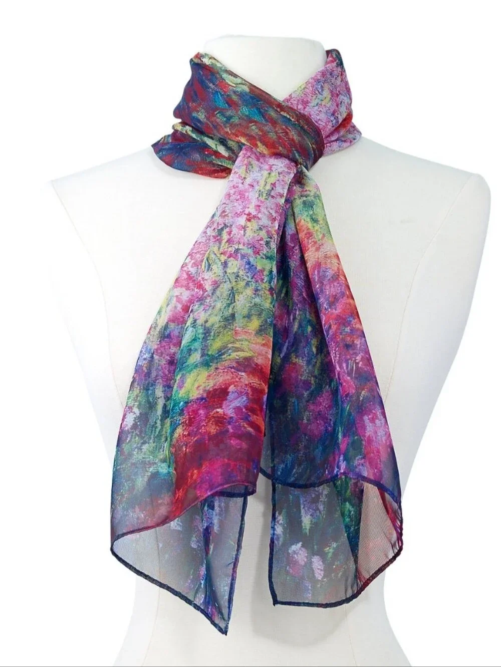Galleria Claude Monet Garden Gloral Art Scarf French Impressionist Silk Feel